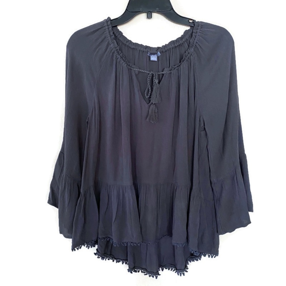 Aerie Gray Flowy Peasant Blouse Bell Sleeves Boho Size Small